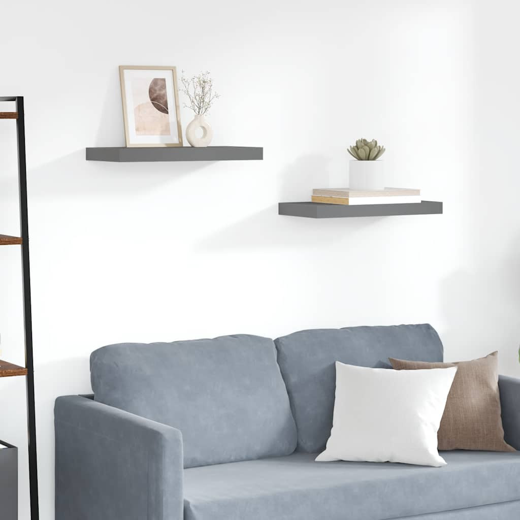 vidaXL Schweberegale 2 Stk. Hochglanz-Grau 50x23,5x3,8 cm MDF