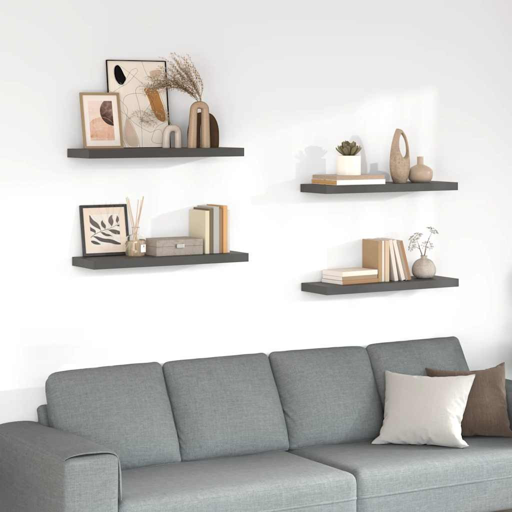 vidaXL Schweberegale 4 Stk. Hochglanz-Grau 80x23,5x3,8 cm MDF