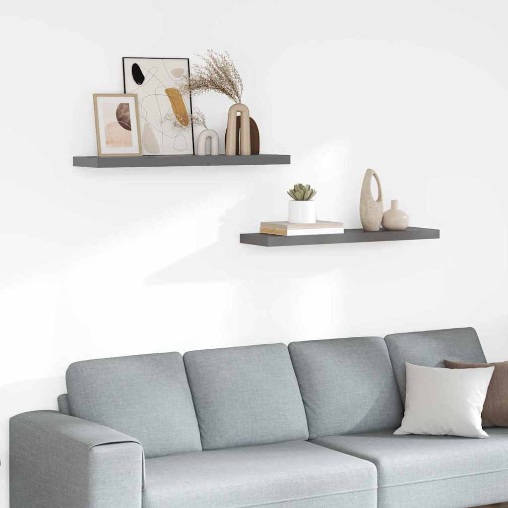 vidaXL Schweberegale 2 Stk. Hochglanz-Grau 90x23,5x3,8 cm MDF