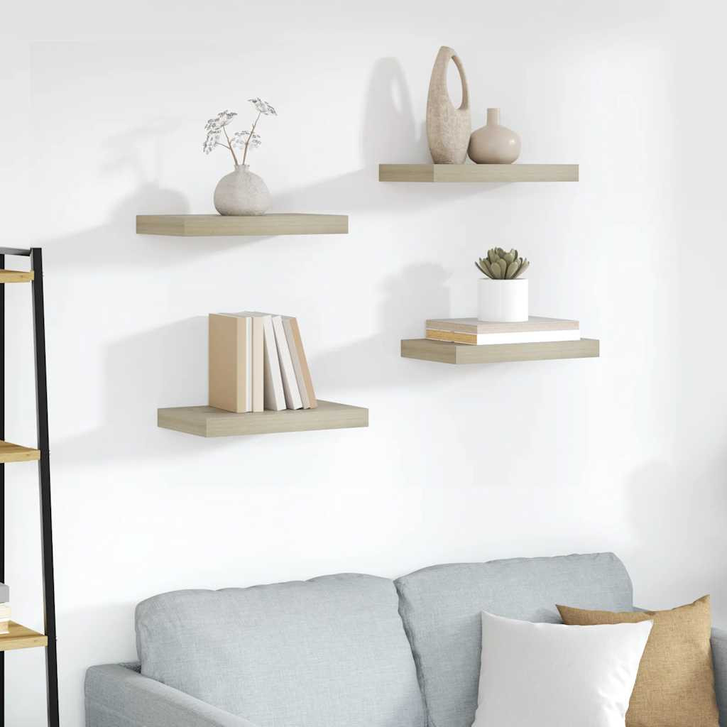 vidaXL Schwebende Wandregale 4 Stk. Eichefarben 40x23,5x3,8cm MDF