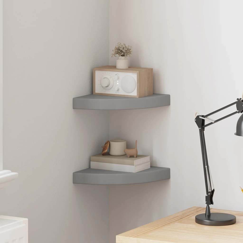 vidaXL Eck-Schweberegale 2 Stk. Grau 25x25x3,8 cm MDF