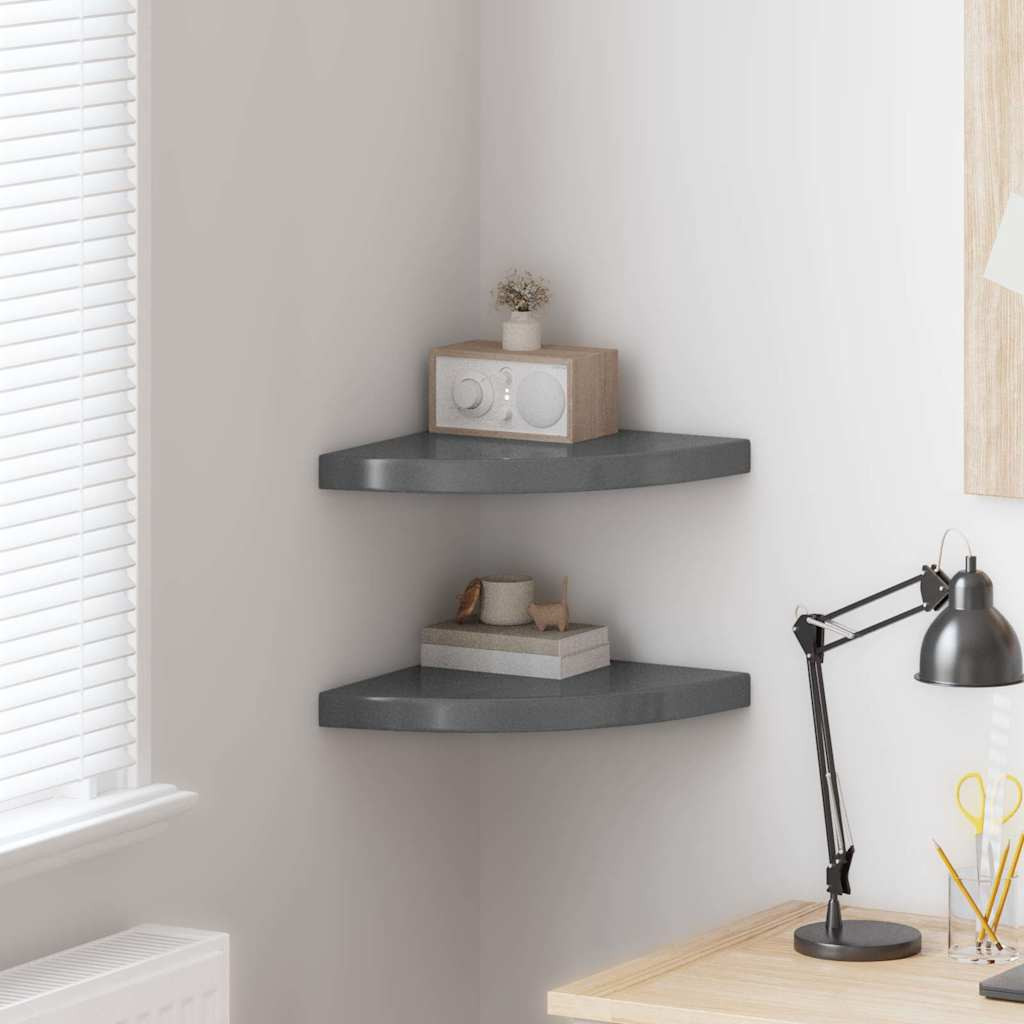 vidaXL Eck-Schweberegale 2 Stk. Hochglanz-Grau 35x35x3,8 cm MDF