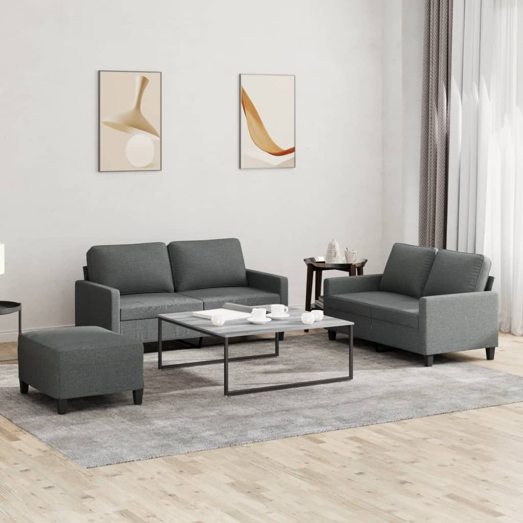 vidaXL 3-tlg. Sofagarnitur mit Kissen Dunkelgrau Stoff