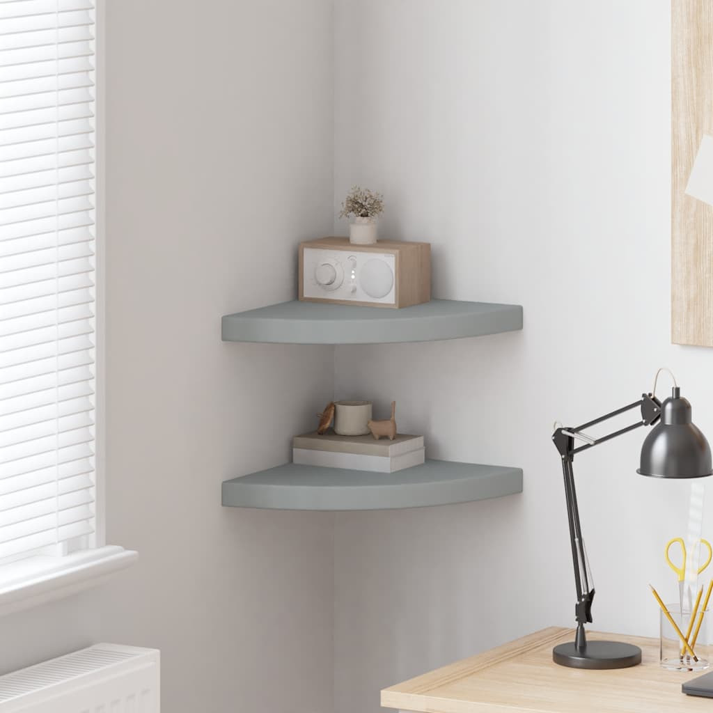 vidaXL Eck-Schweberegale 2 Stk. Grau 35x35x3,8 cm MDF
