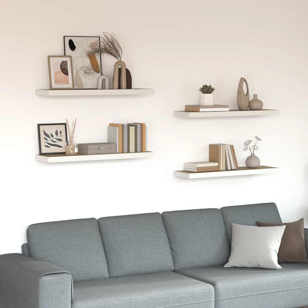 vidaXL Schweberegale 4 Stk. Eichen-Optik und Weiß 80x23,5x3,8 cm MDF
