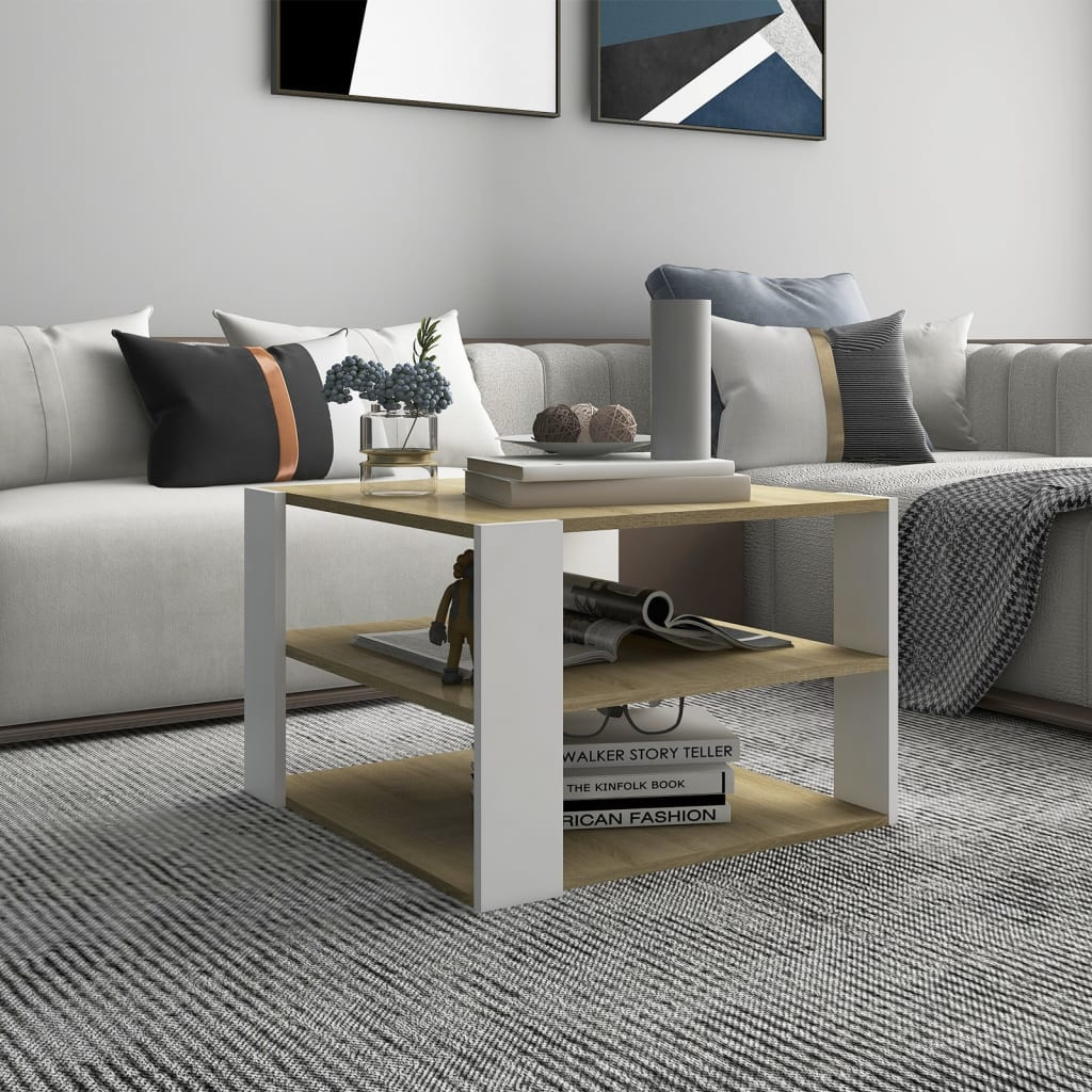 vidaXL Couchtisch Sonoma-Eiche Weiß 60x60x40 cm Holzwerkstoff