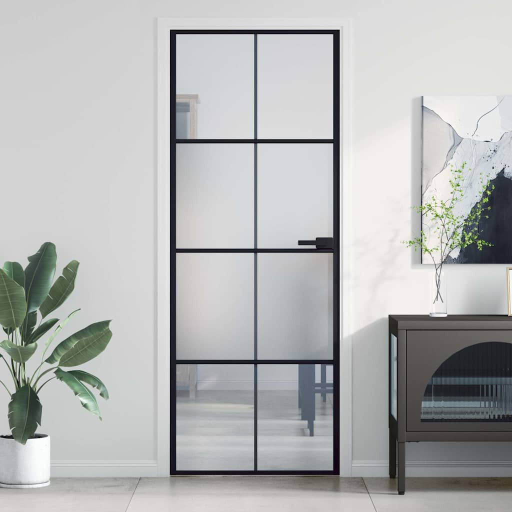 vidaXL Innentür Schlank Schwarz 76x201,5 cm Hartglas und Aluminium