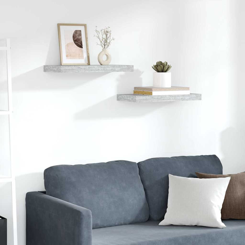 vidaXL Schweberegale 2 Stk. Betongrau 50x23,5x3,8 cm MDF