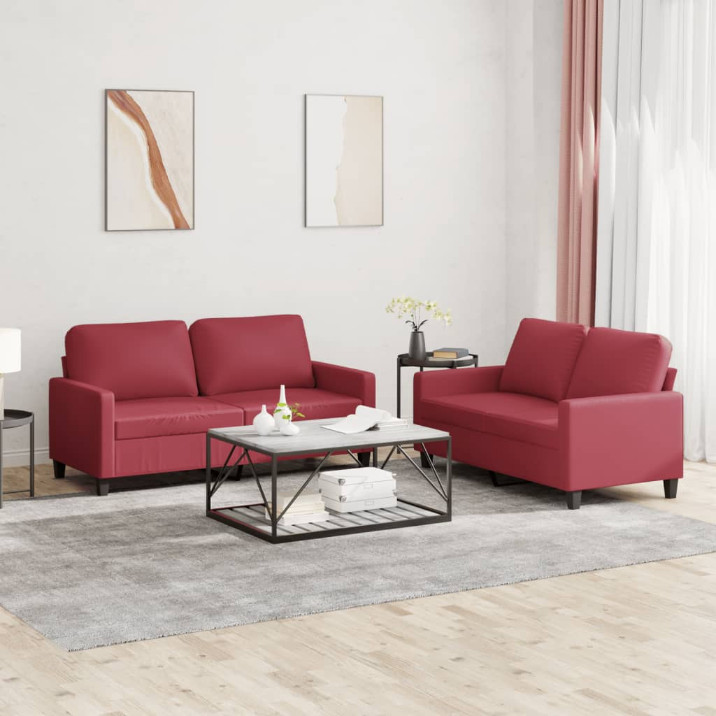 vidaXL 2-tlg. Sofagarnitur mit Kissen Weinrot Kunstleder