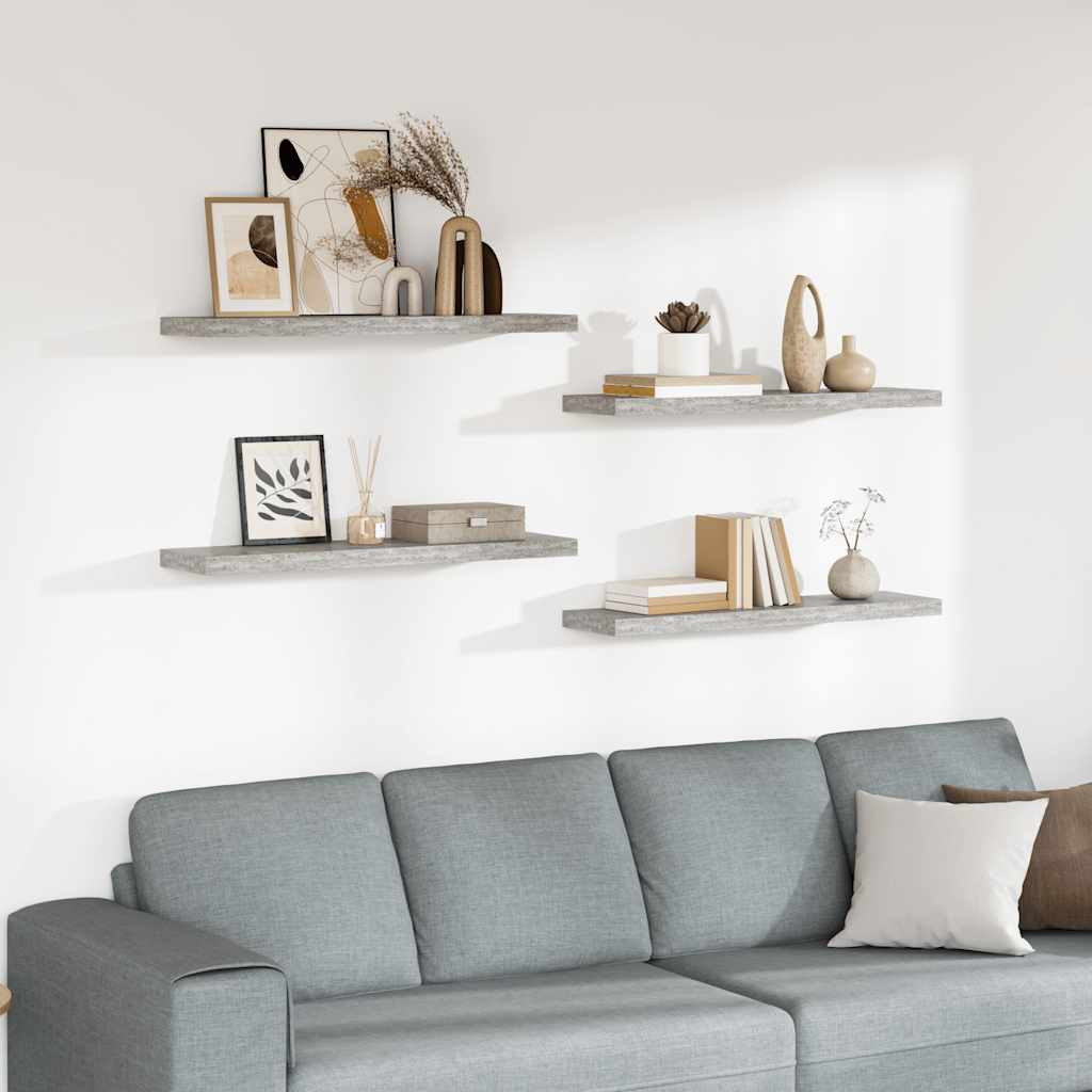 vidaXL Schweberegale 4 Stk. Betongrau 90x23,5x3,8 cm MDF
