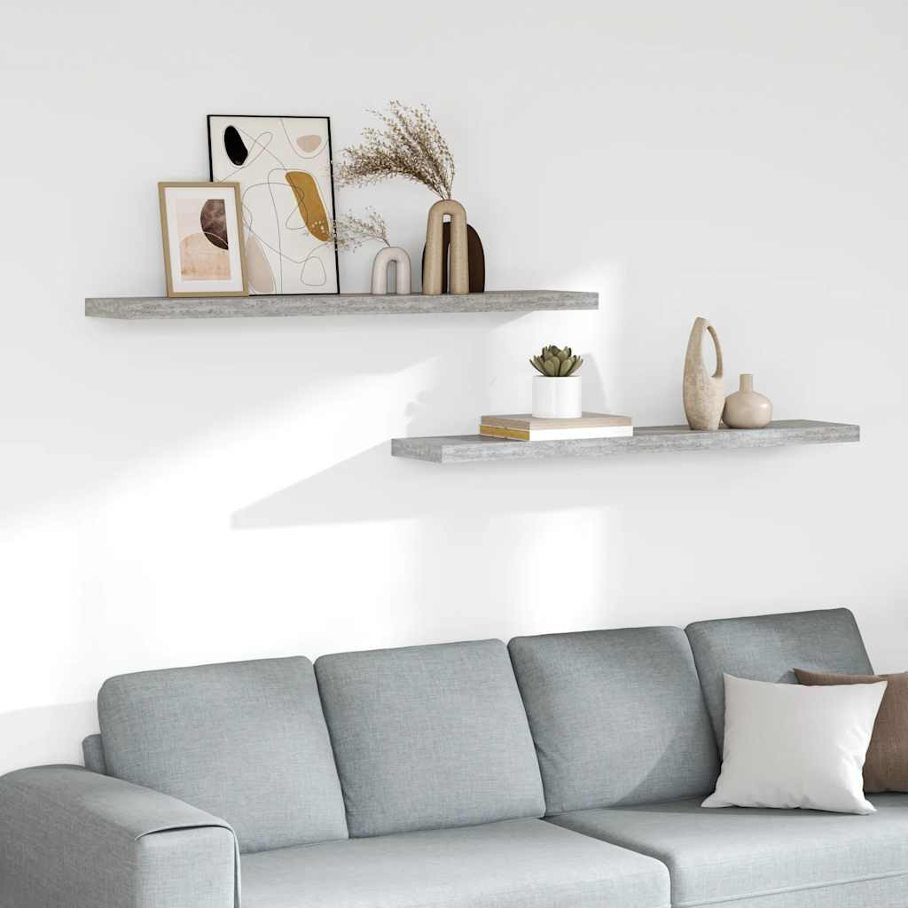 vidaXL Schweberegale 2 Stk. Betongrau 120x23,5x3,8 cm MDF