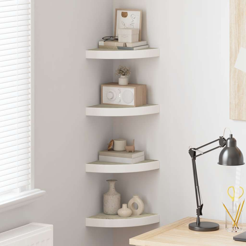 vidaXL Eck-Schweberegale 4 Stk. Eichen-Optik und Weiß 25x25x3,8 cm MDF