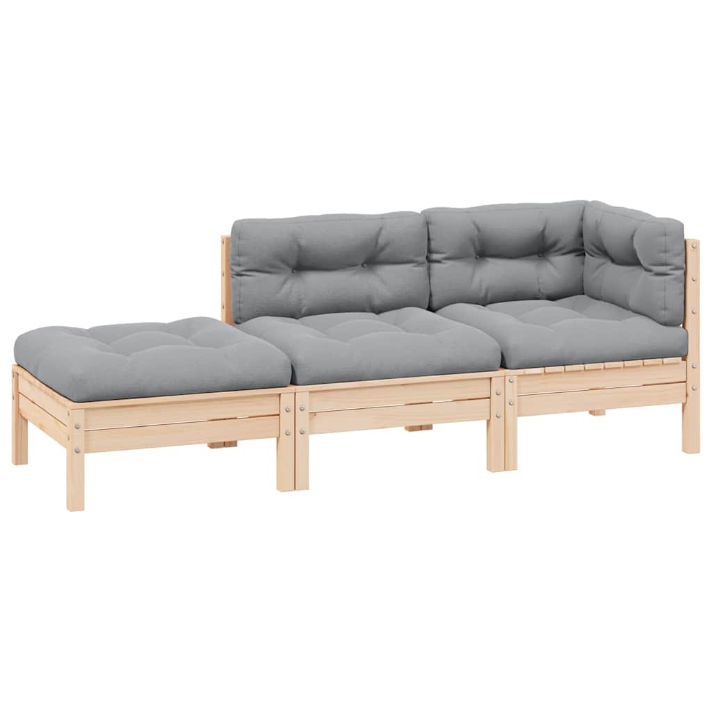 vidaXL 3-tlg. Garten-Lounge-Set mit Grauen Kissen Kiefer Massivholz