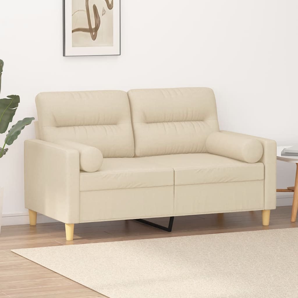 vidaXL 2-Sitzer-Sofa mit Zierkissen Creme 120 cm Stoff
