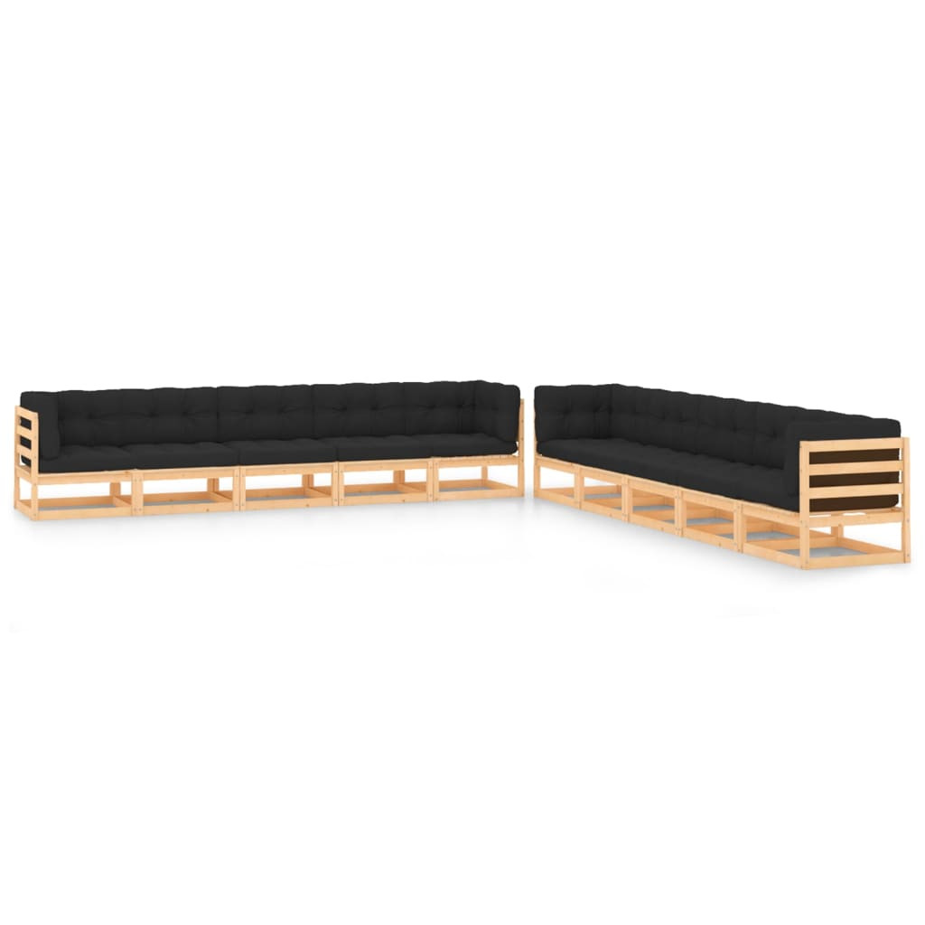 vidaXL 10-tlg. Garten-Lounge-Set mit Kissen Massivholz Kiefer