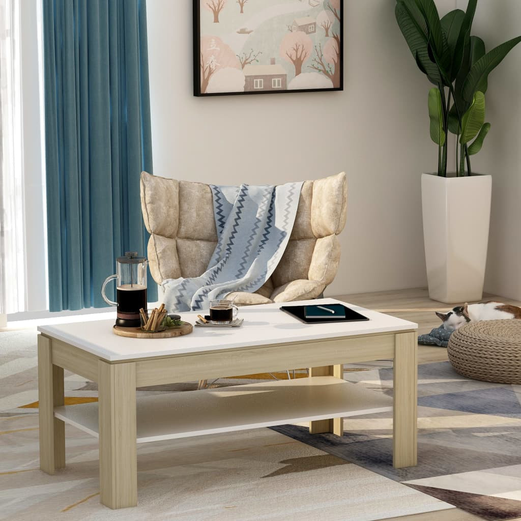 vidaXL Couchtisch Weiß und Sonoma-Eiche 110x60x47 cm Holzwerkstoff