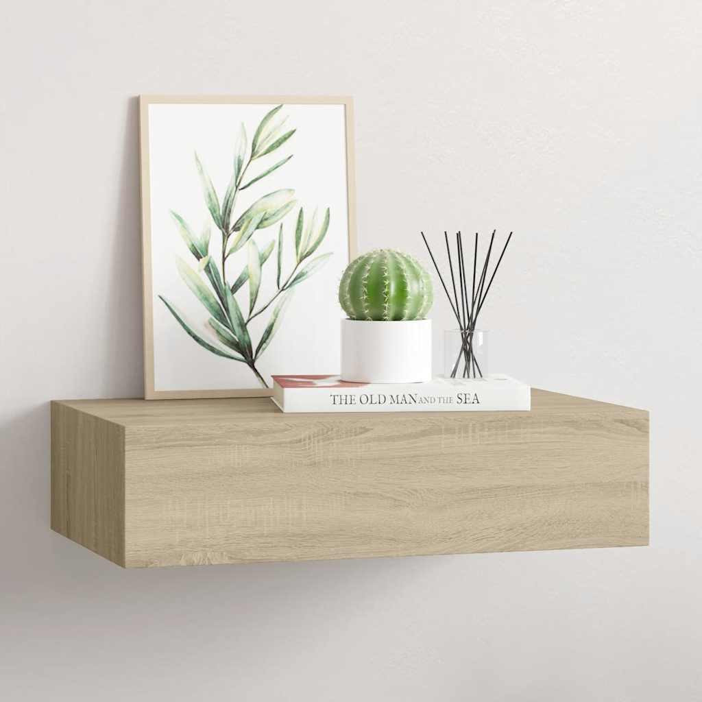 vidaXL Wandregal mit Schublade Eichen-Optik 40x23,5x10 cm MDF