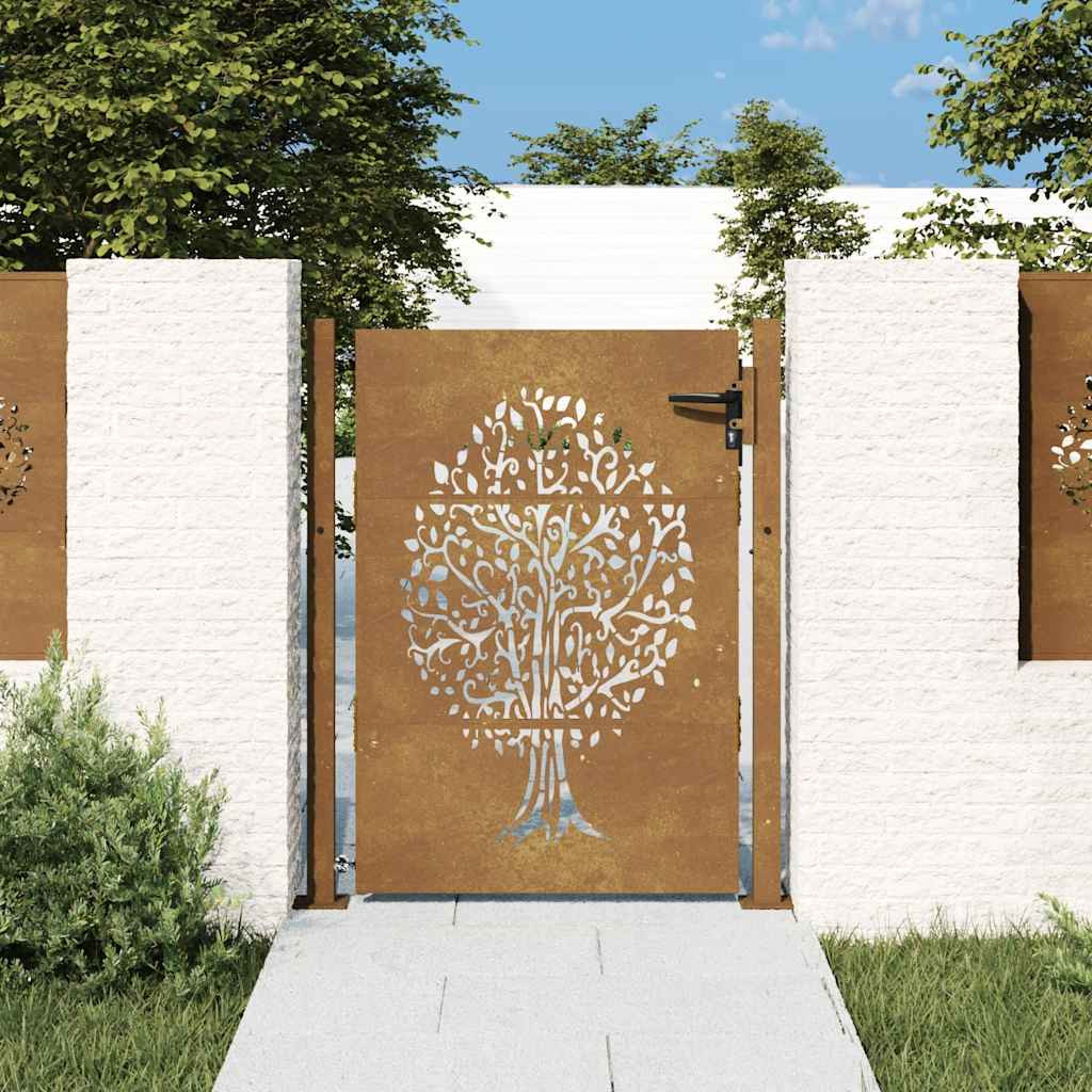 vidaXL Gartentor 100x150 cm Cortenstahl Baumdesign