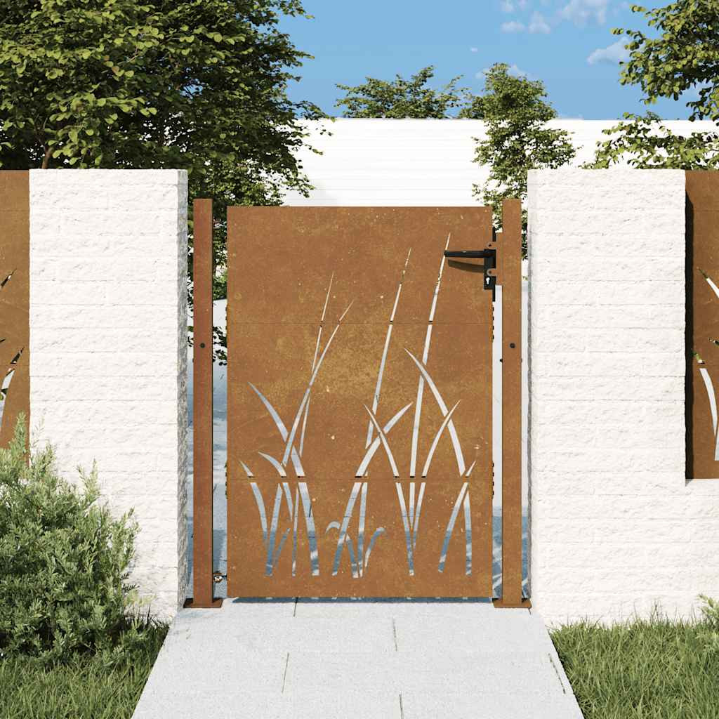 vidaXL Gartentor 100x150 cm Cortenstahl Gras-Design