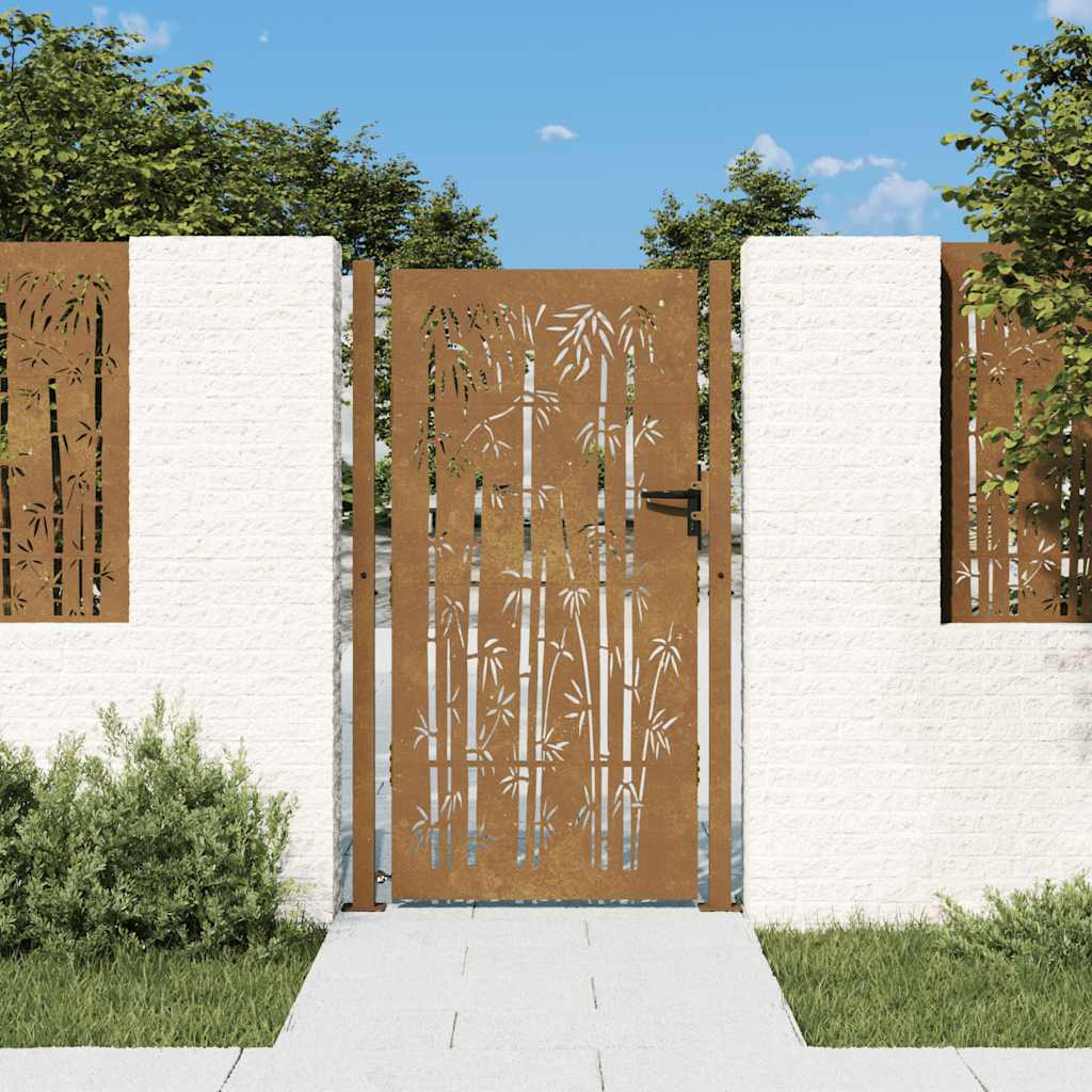 vidaXL Gartentor 100x200 cm Cortenstahl Bambus-Design