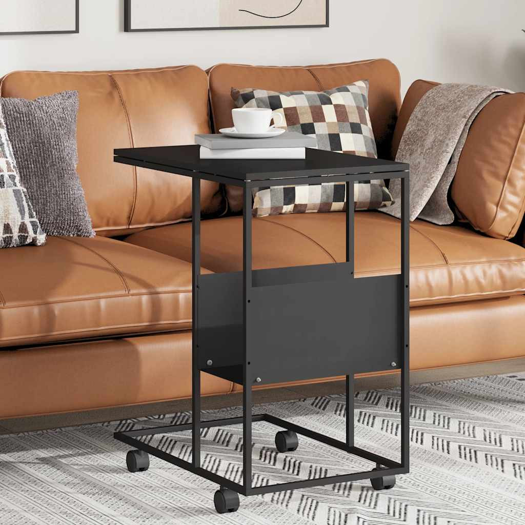 vidaXL Beistelltisch mit Rollen Schwarz 55x36x63,5 cm Holzwerkstoff
