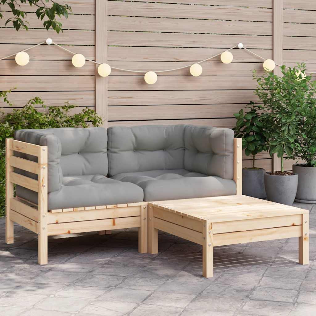 vidaXL 3-tlg. Garten-Lounge-Set mit Grauen Kissen Kiefer Massivholz