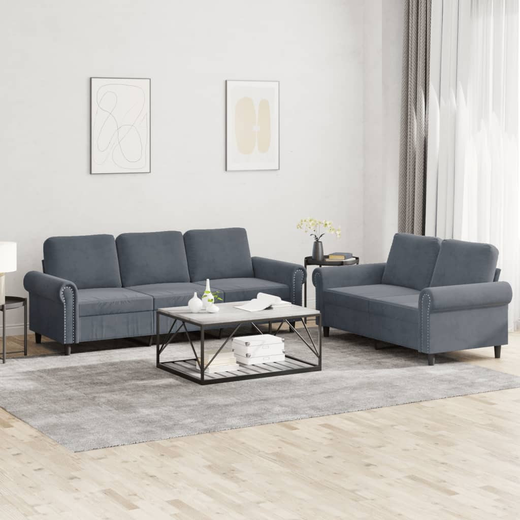 vidaXL 2-tlg. Sofagarnitur mit Kissen Dunkelgrau Samt