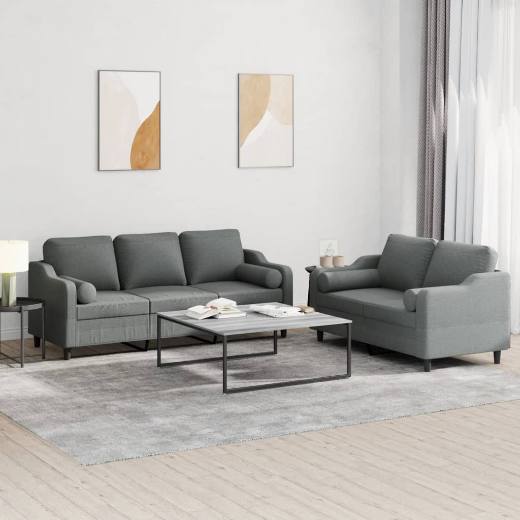 vidaXL 2-tlg. Sofagarnitur mit Kissen Dunkelgrau Stoff