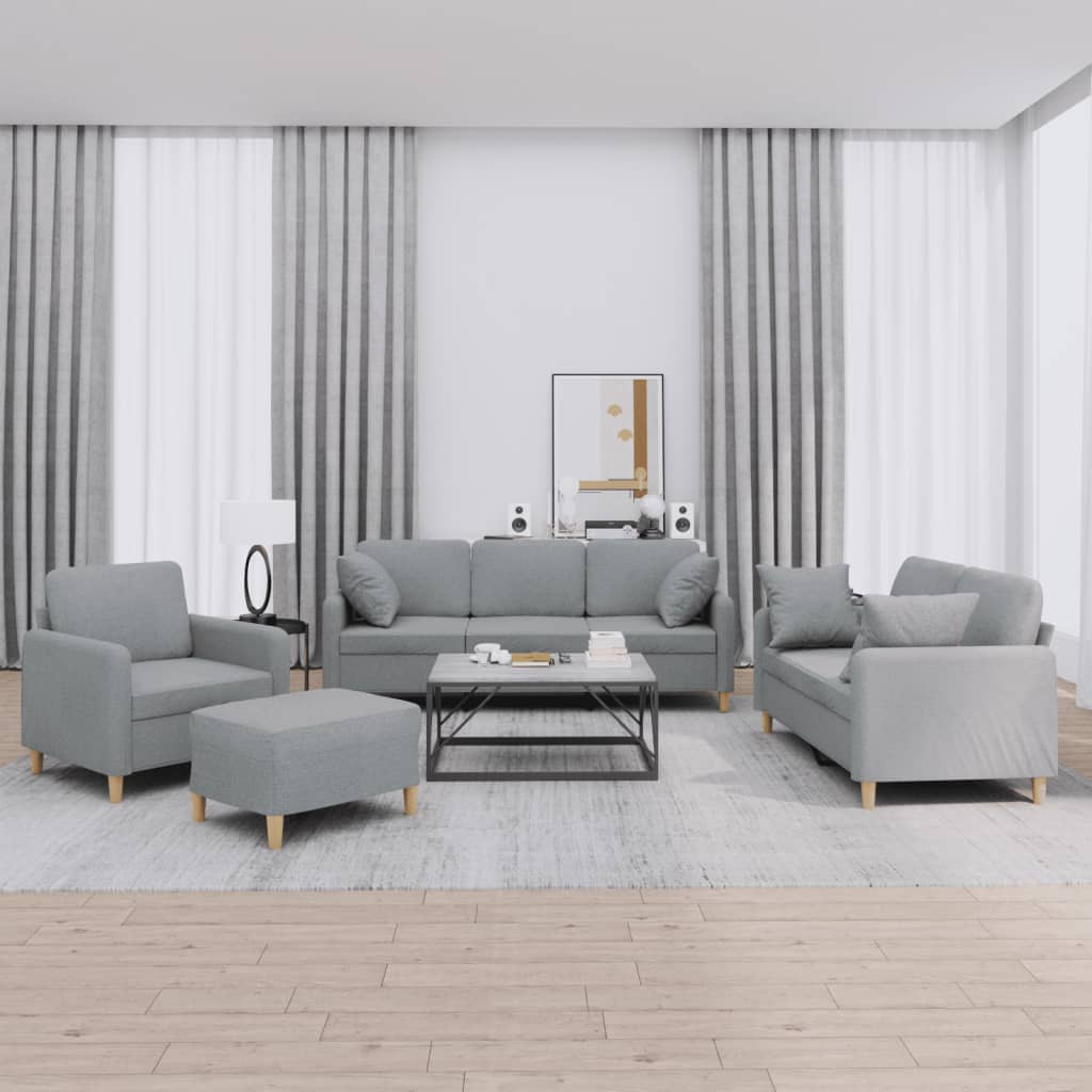 vidaXL 4-tlg. Sofagarnitur mit Kissen Hellgrau Stoff