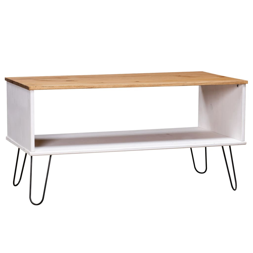 vidaXL Couchtisch New York Weiß und Natur Massivholz Kiefer