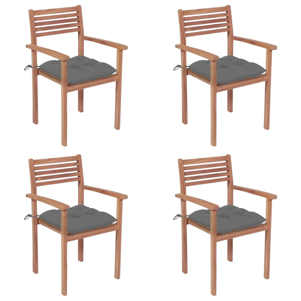 vidaXL Gartenstühle 4 Stk. mit Grauen Kissen Massivholz Teak