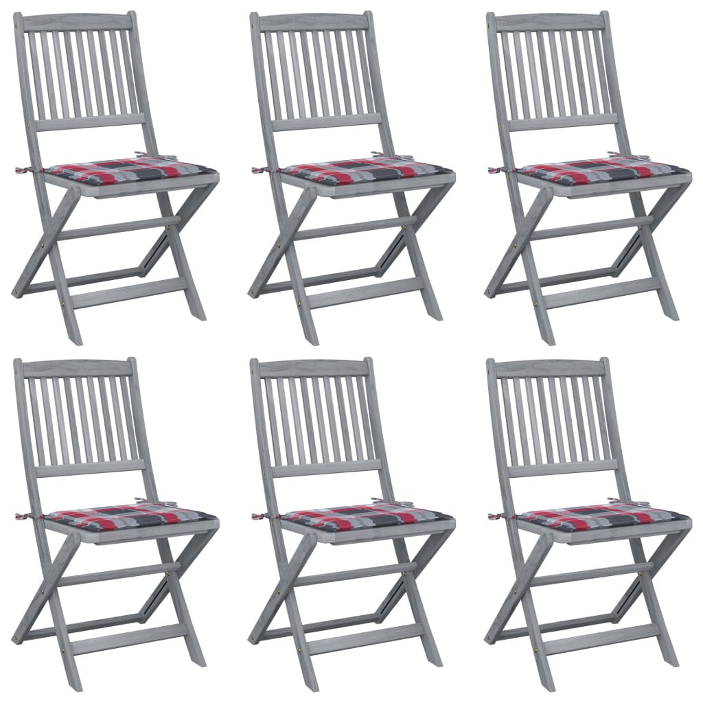 vidaXL Klappbare Gartenstühle 6 Stk. mit Kissen Massivholz Akazie
