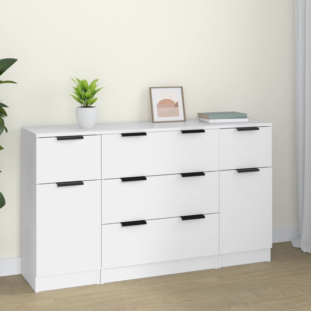 vidaXL 3-tlg. Sideboard-Set Weiß Holzwerkstoff
