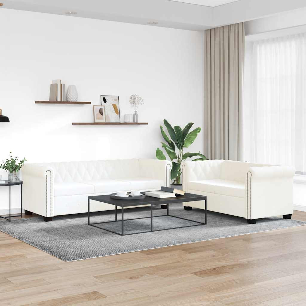vidaXL Chesterfield-Sofas 2-Sitzer und 3-Sitzer Kunstleder Weiß