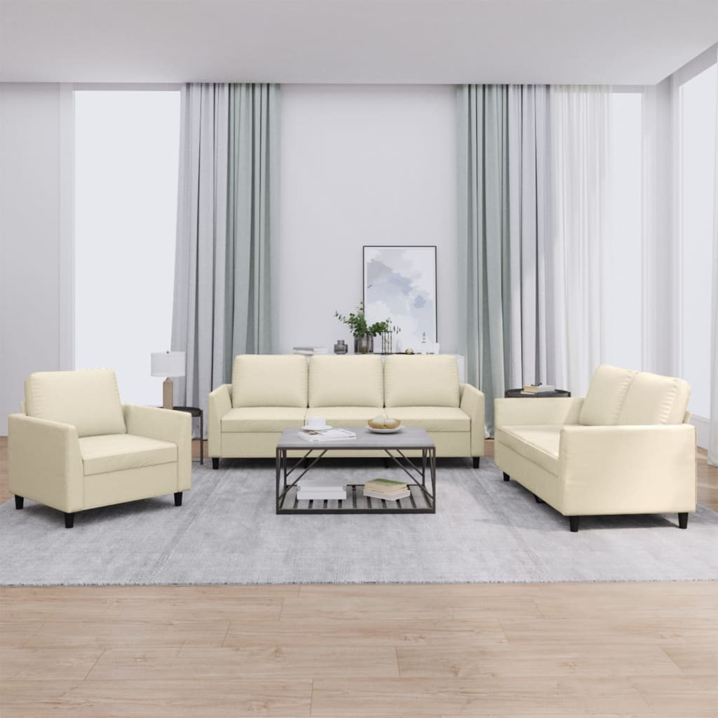vidaXL 3-tlg. Sofagarnitur mit Kissen Creme Kunstleder