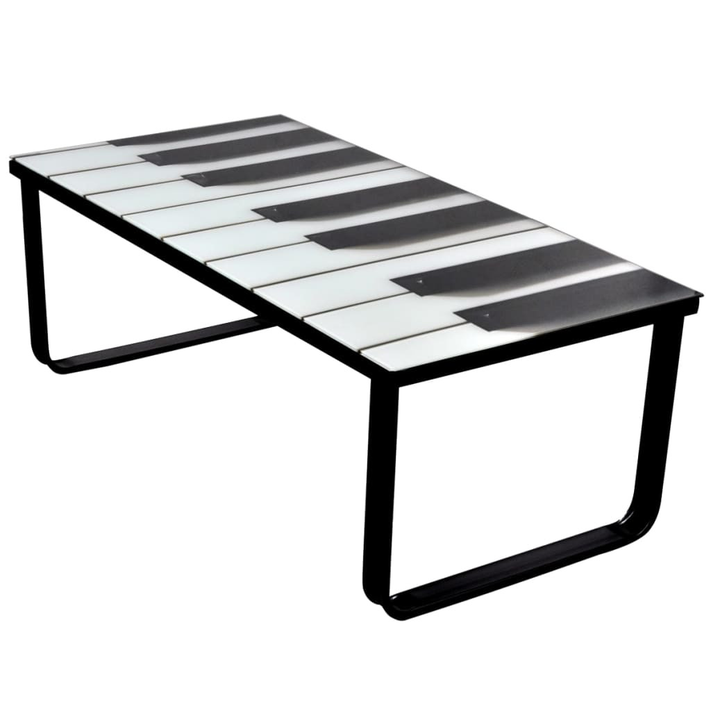 vidaXL Couchtisch mit Glasplatte Klavier-Aufdruck