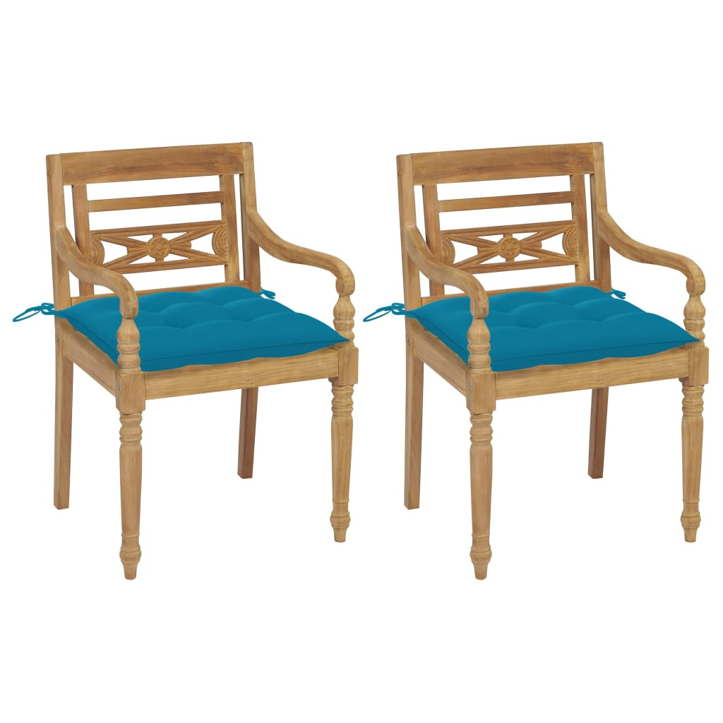 vidaXL Batavia-Stühle 2 Stk. mit Hellblauen Kissen Teak Massivholz
