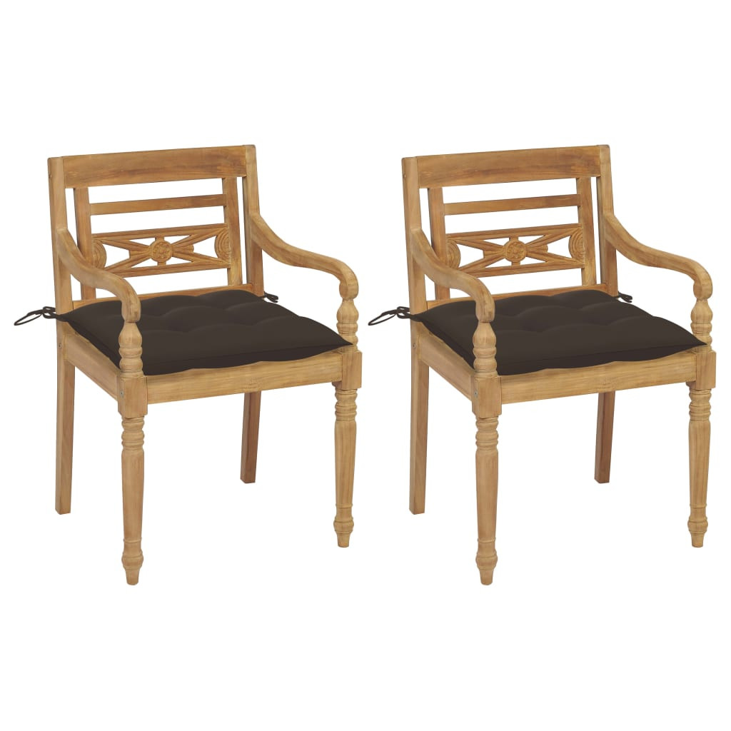 vidaXL Batavia-Stühle 2 Stk. mit Taupe Kissen Teak Massivholz
