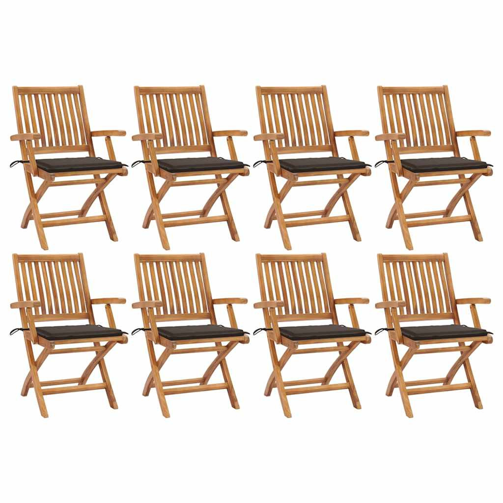 vidaXL Klappbare Gartenstühle mit Kissen 8 Stk. Massivholz Teak
