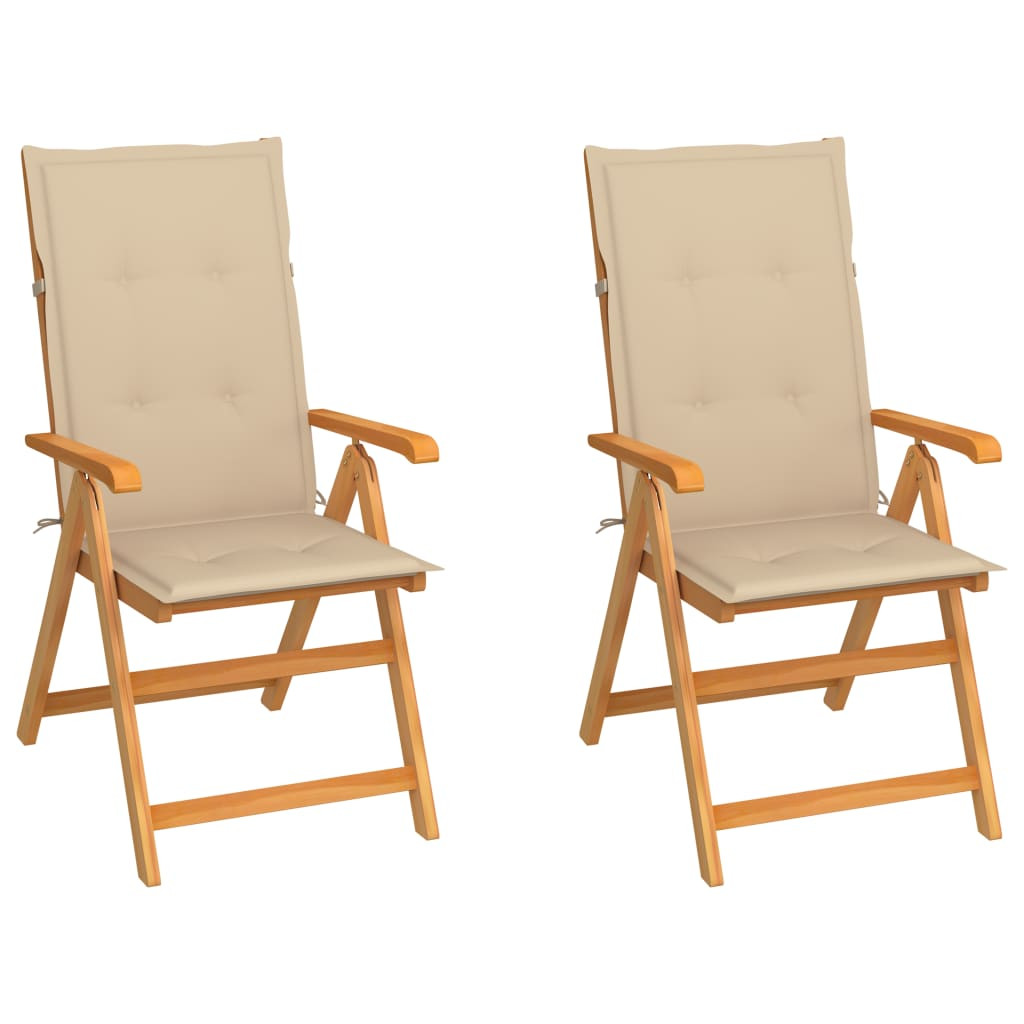 vidaXL Gartenstühle 2 Stk. mit Beigen Kissen Massivholz Teak