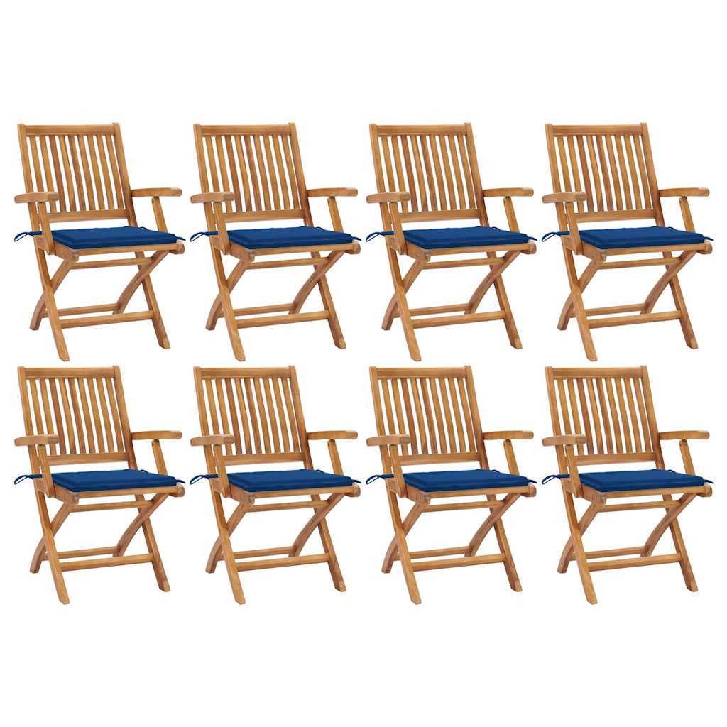 vidaXL Klappbare Gartenstühle mit Kissen 8 Stk. Massivholz Teak
