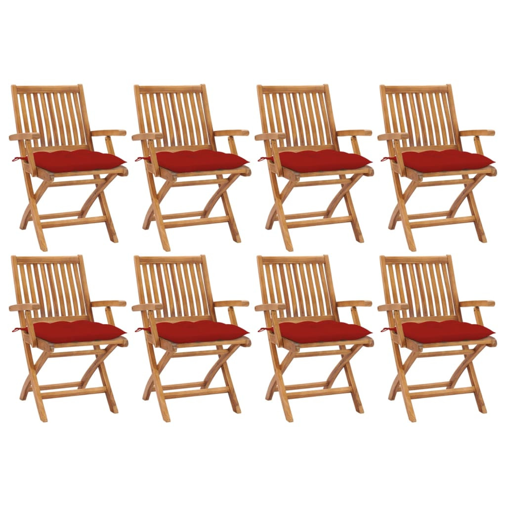 vidaXL Klappbare Gartenstühle mit Kissen 8 Stk. Massivholz Teak