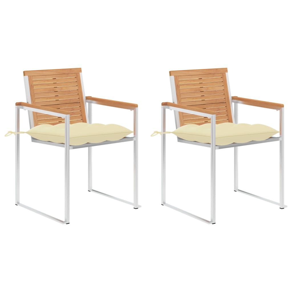 vidaXL Gartenstühle mit Kissen 2 Stk. Massivholz Teak und Stahl