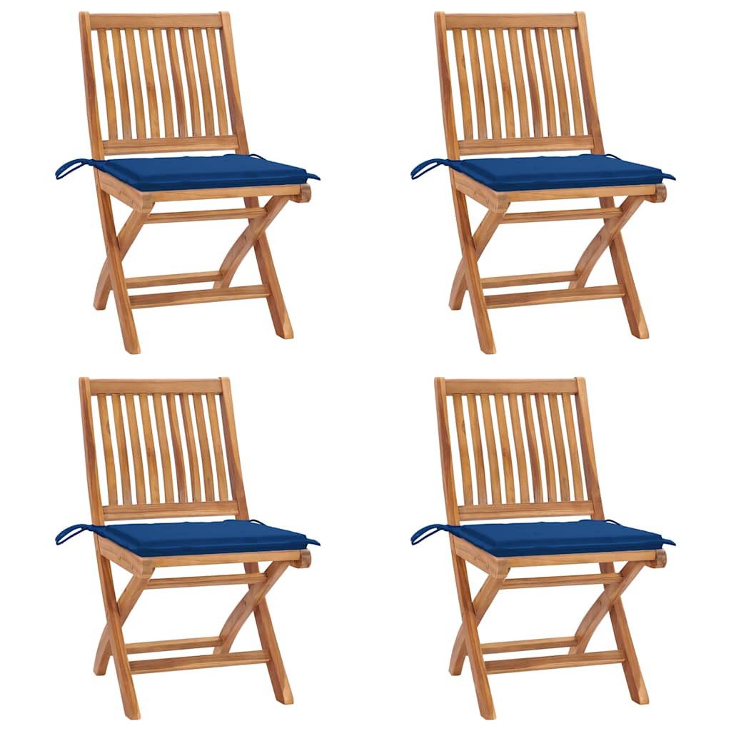 vidaXL Klappbare Gartenstühle mit Kissen 4 Stk. Massivholz Teak