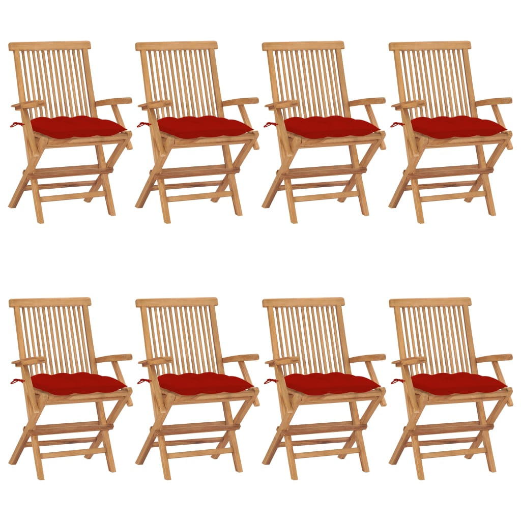 vidaXL Gartenstühle mit Roten Kissen 8 Stk. Massivholz Teak