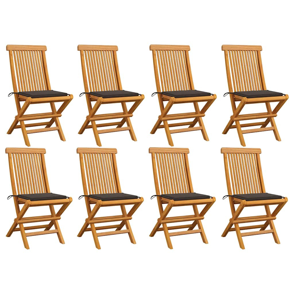 vidaXL Gartenstühle mit Taupe Kissen 8 Stk. Massivholz Teak