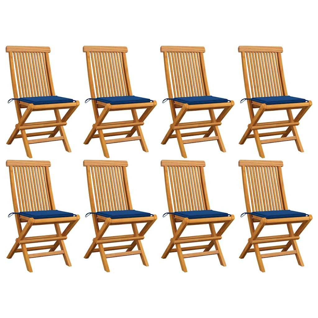 vidaXL Gartenstühle mit Königsblauen Kissen 8 Stk. Massivholz Teak
