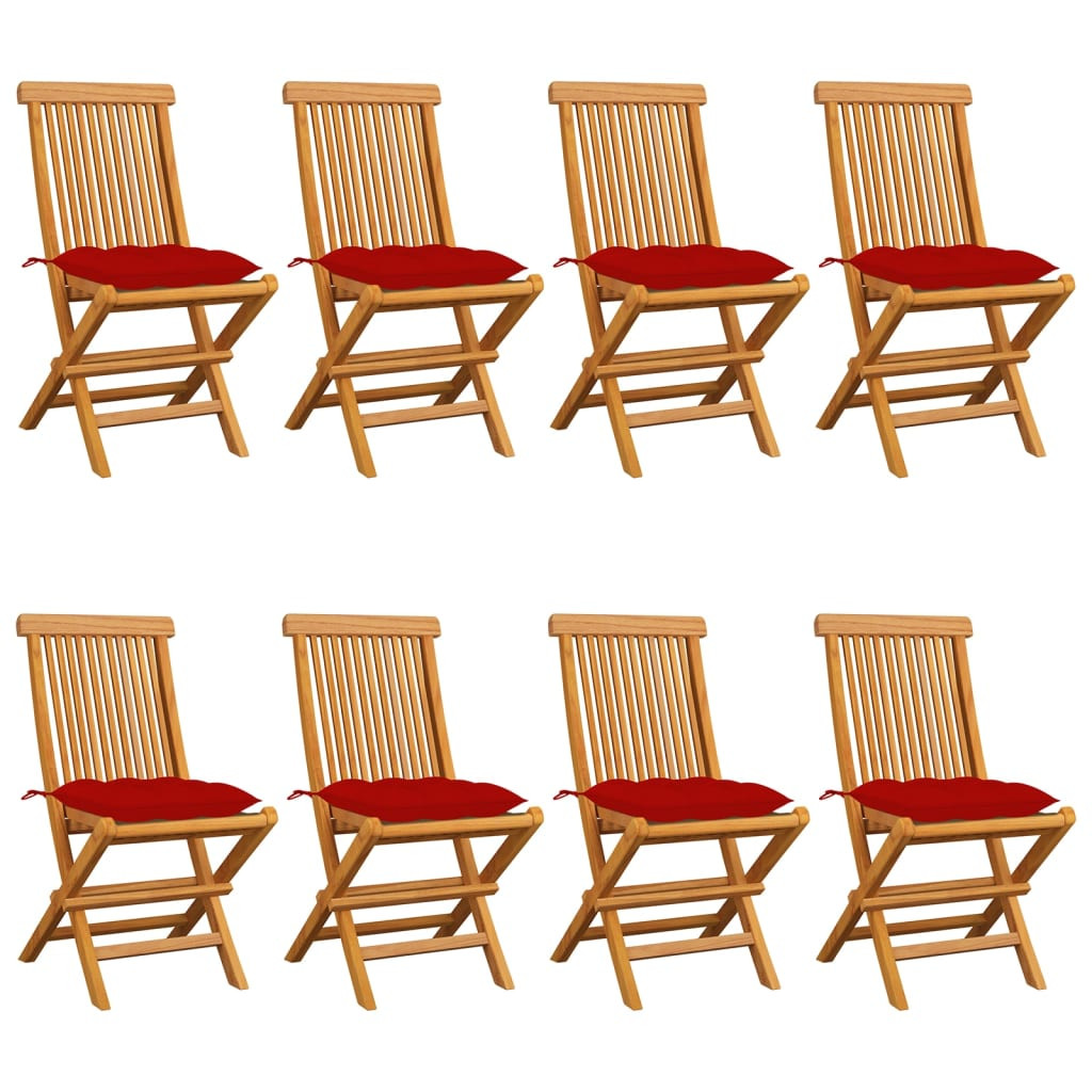 vidaXL Gartenstühle mit Roten Kissen 8 Stk. Massivholz Teak