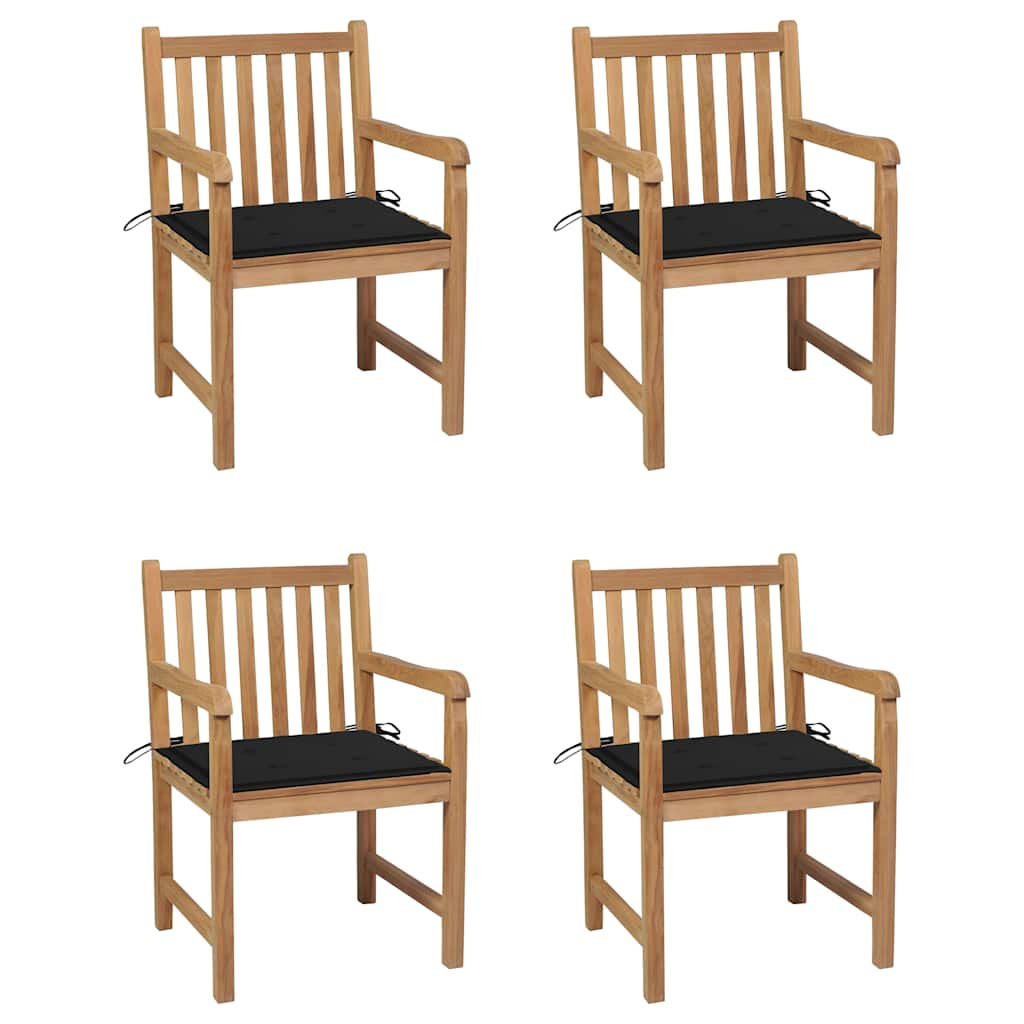 vidaXL Gartenstühle 4 Stk. mit Schwarzen Kissen Massivholz Teak