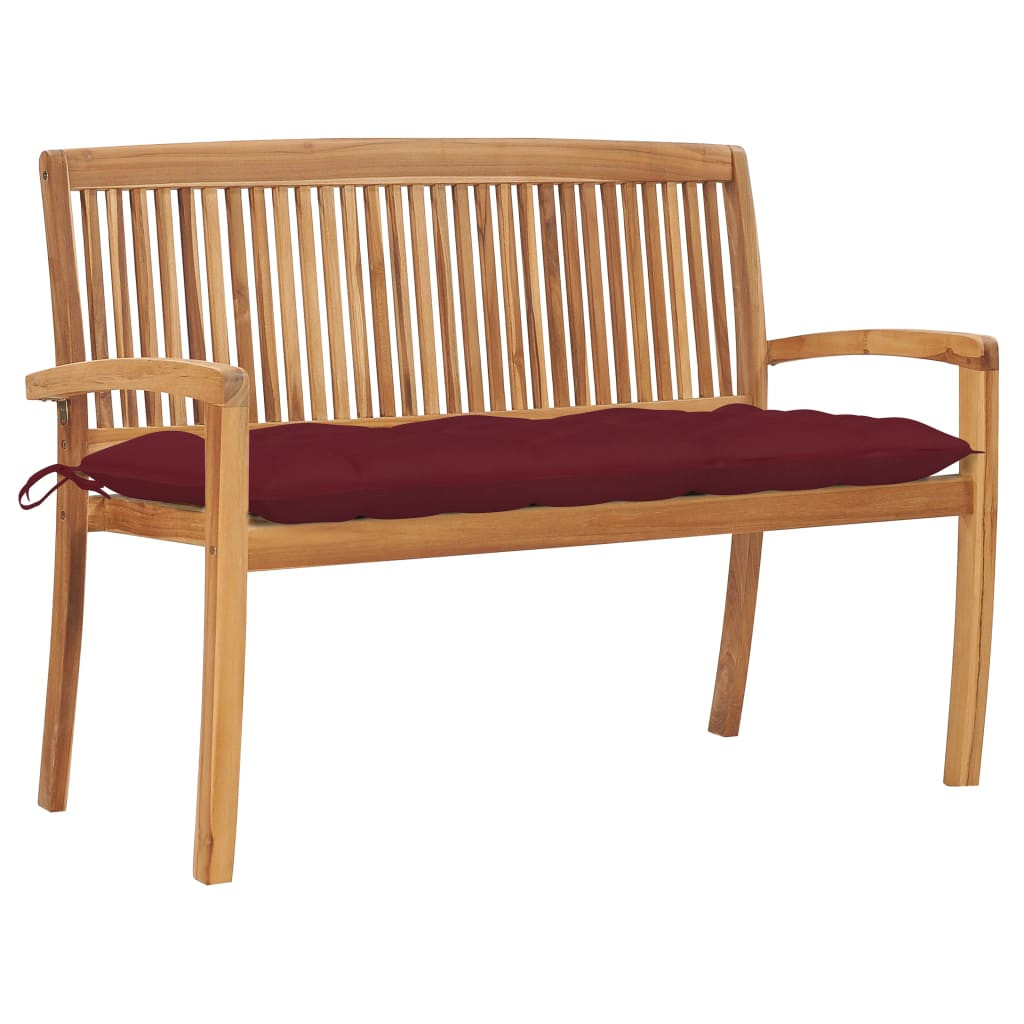 vidaXL Stapelbare Gartenbank mit Auflage 128,5 cm Massivholz Teak